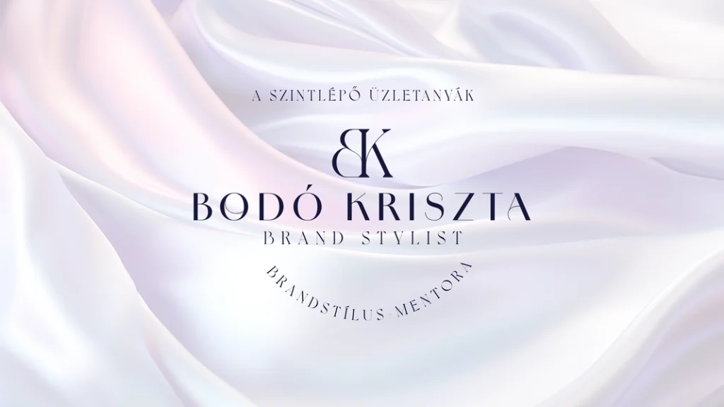 Bodó Kriszta Brand Stylist logó hideg tél tónusú selyemhatású arculati háttéren.