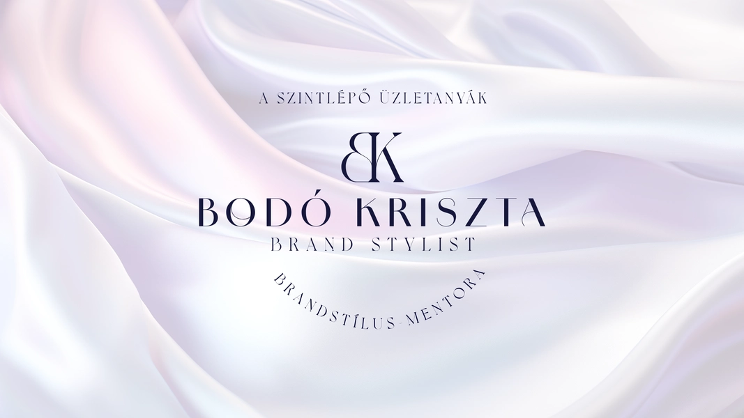 Bodó Kriszta Brand Stylist logó hideg tél tónusú selyemhatású arculati háttéren.